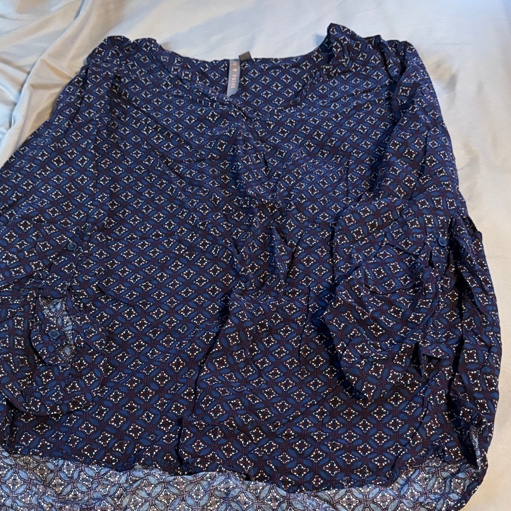 Elegant Navy Patterned Women's Blouse